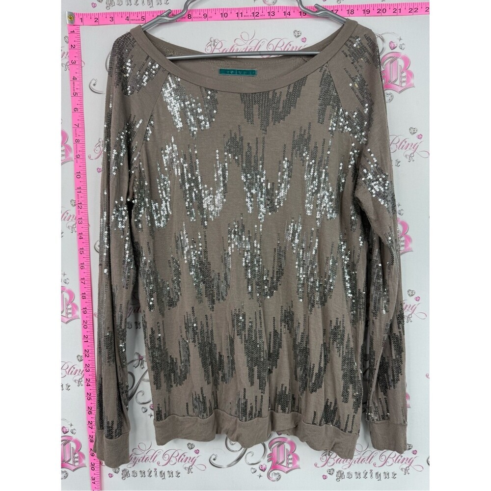 Velvet sequin long sleeve stretchy soft silver Taupe Sequin Long Sleeve Top